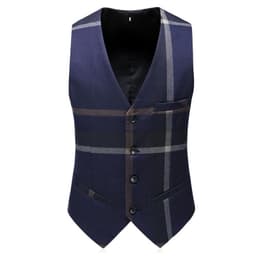 image-Men's 3-Piece Plaid Suit - Blue Slim Fit Business
