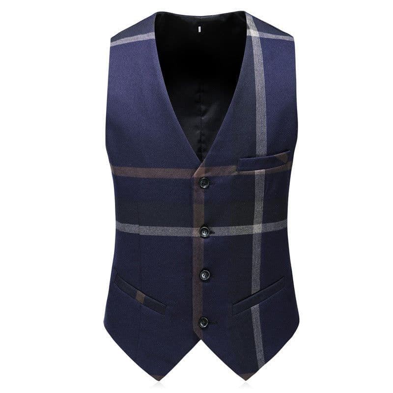image-Men's 3-Piece Plaid Suit - Blue Slim Fit Business