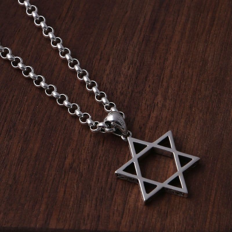 image-Sterling Silver Six-Pointed Star Necklace 925 Silver Unisex