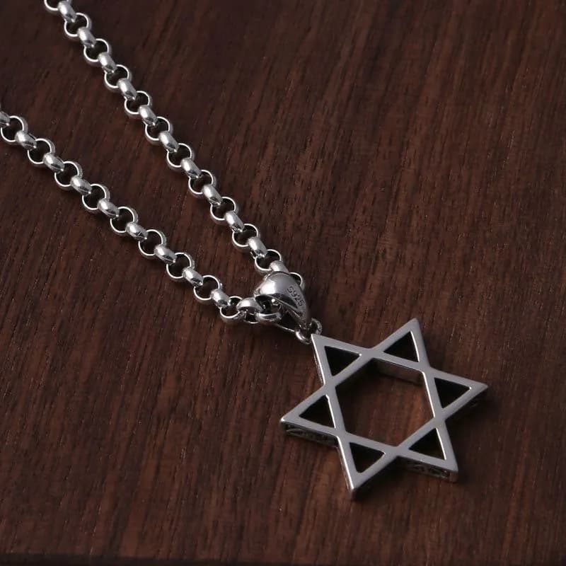 image-S925 Sterling Silver Six-Pointed Star Necklace