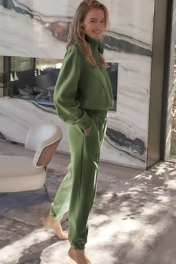 image-Vineyard Green Half Zip up Pullover Active Top and Joggers Set