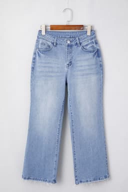 image-Beau Blue High Waist Flared Jeans - Raw Hem, Mineral Wash, 60" Modern