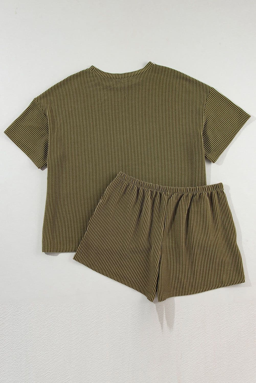 image-Orange Ribbed Textured Knit Loose Fit Tee and Shorts Set