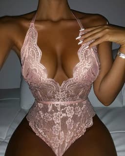 image-Bodysuit One Piece Black V-neck Lingerie