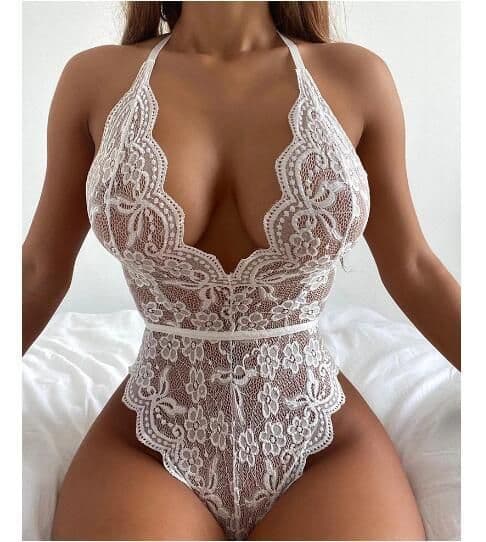 image-Bodysuit One Piece Black V-neck Lingerie