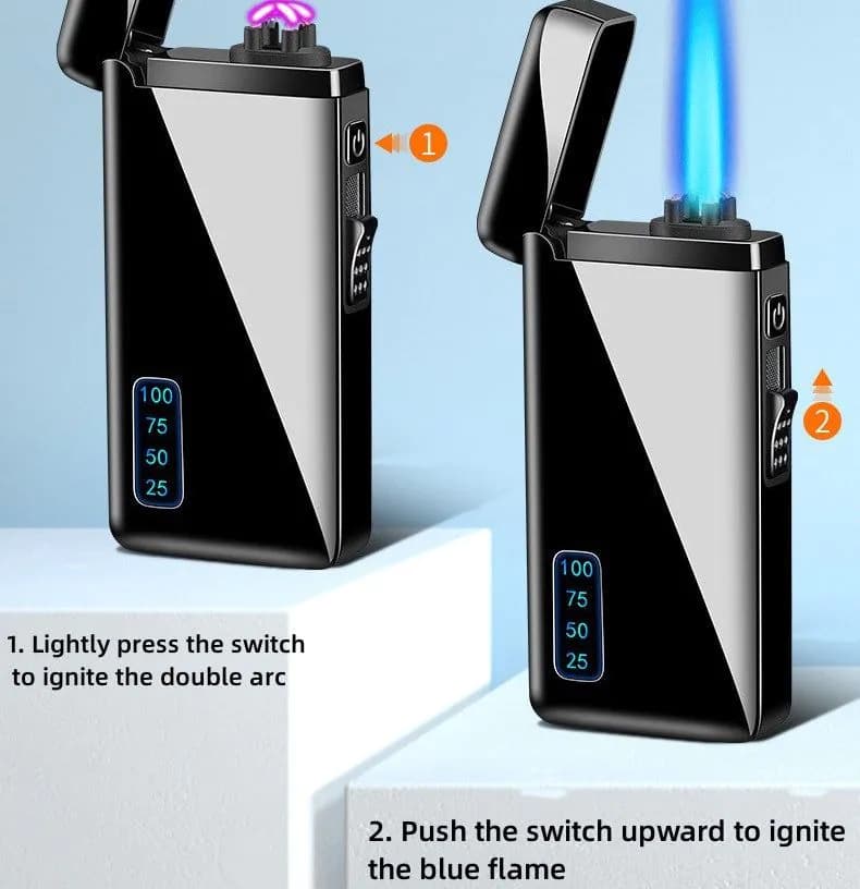 image-Gas Electric Double Fire Metal Lighter Windproof Direct Flame Double Electric Lighter Customized