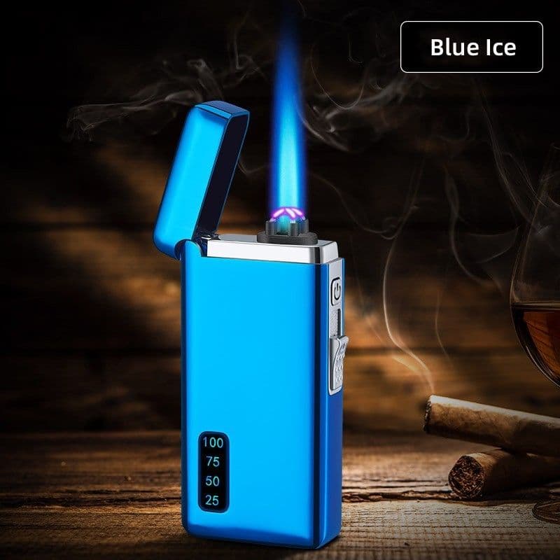 image-Gas Electric Double Fire Metal Lighter Windproof Direct Flame Double Electric Lighter Customized