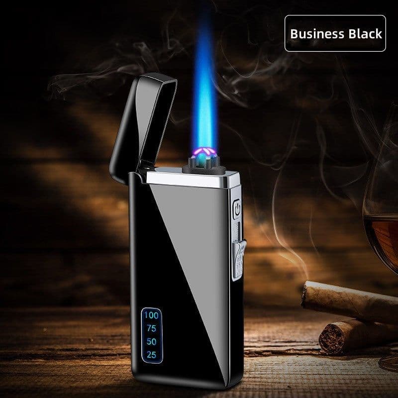 image-Gas Electric Double Fire Metal Lighter Windproof Direct Flame Double Electric Lighter Customized