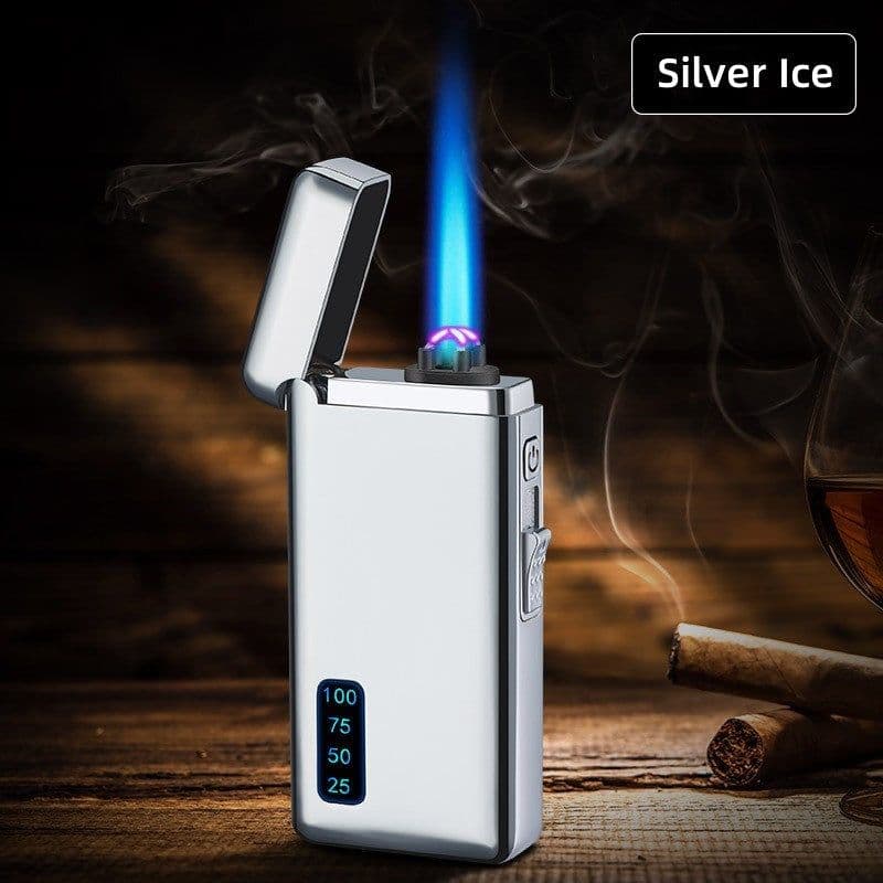 image-Gas Electric Double Fire Metal Lighter Windproof Direct Flame Double Electric Lighter Customized