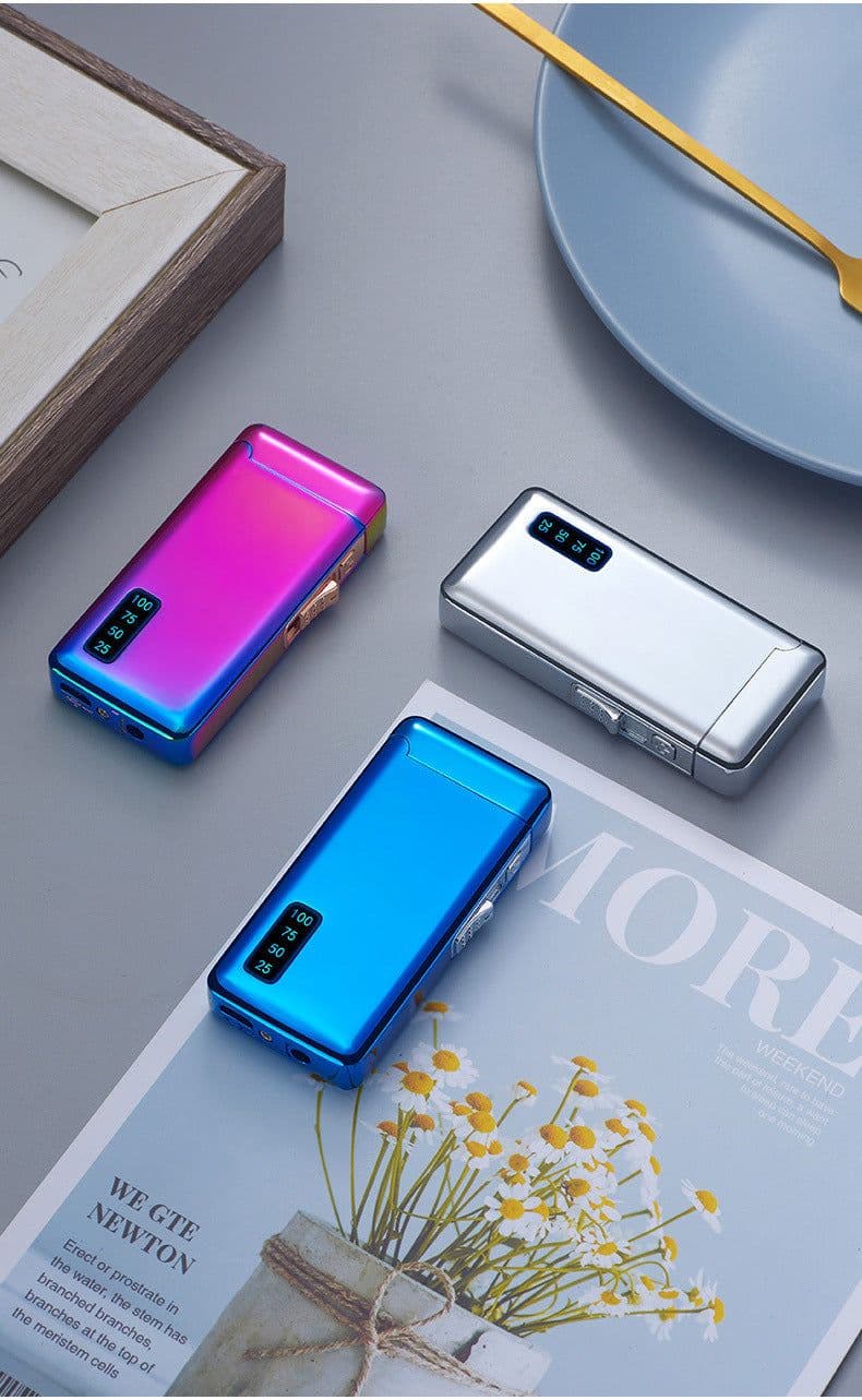 image-Gas Electric Double Fire Metal Lighter Windproof Direct Flame Double Electric Lighter Customized