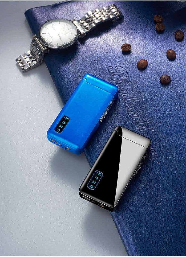 image-Gas Electric Double Fire Metal Lighter Windproof Direct Flame Double Electric Lighter Customized