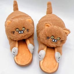 image-Cute Cat Hug Plush Cotton Slippers