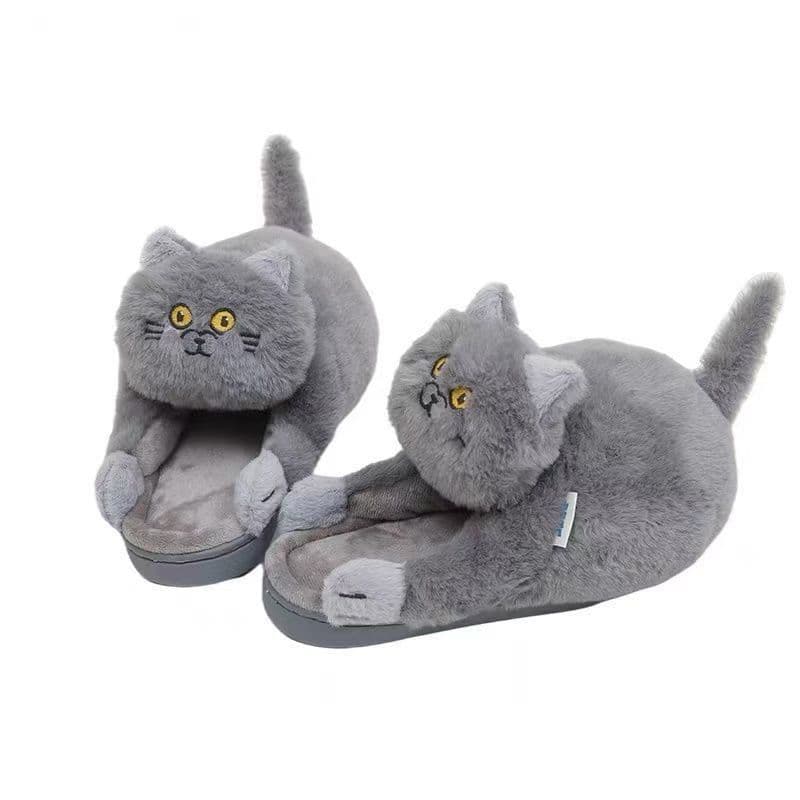 image-Cute Cat Hug Plush Cotton Slippers