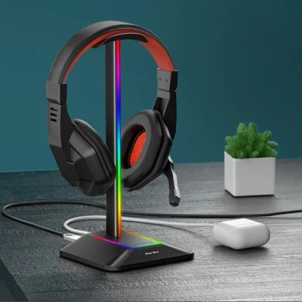 image-Dual Output Colorful Headwear Headset Display Rack Data Transmission Headphone Holder RGB Luminous Gaming