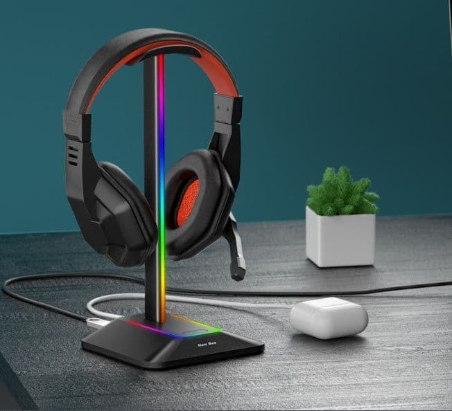 image-Dual Output Colorful Headwear Headset Display Rack Data Transmission Headphone Holder RGB Luminous Gaming