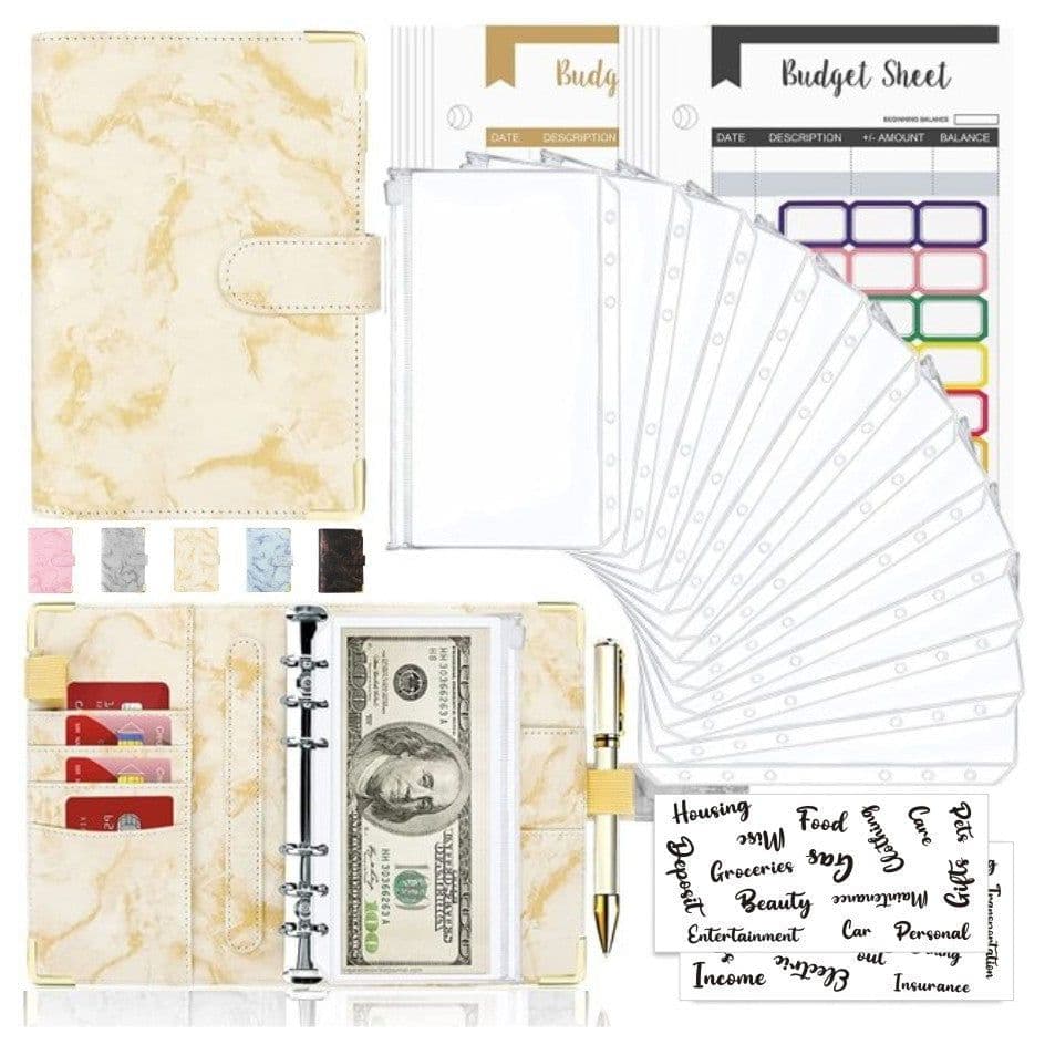 image-Spot Cross-border A6 Loose-leaf Binder Journal Book Marbling Notebook Leather PU6 Hole Loose Spiral Notebook Cash Budget