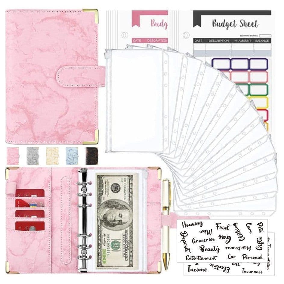 image-Spot Cross-border A6 Loose-leaf Binder Journal Book Marbling Notebook Leather PU6 Hole Loose Spiral Notebook Cash Budget