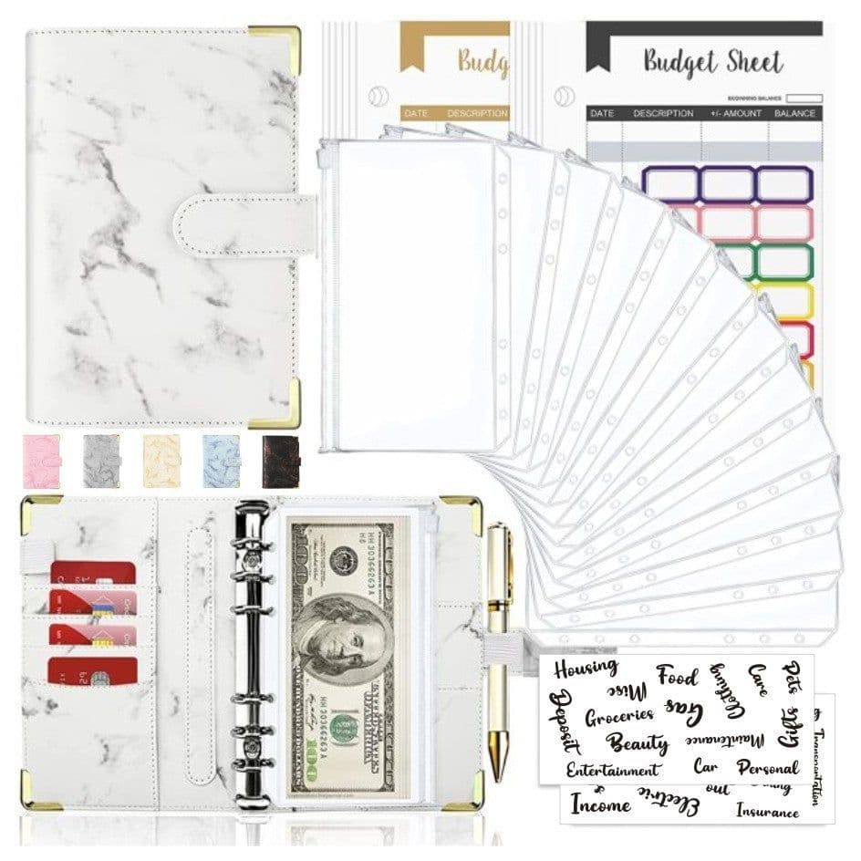 image-Spot Cross-border A6 Loose-leaf Binder Journal Book Marbling Notebook Leather PU6 Hole Loose Spiral Notebook Cash Budget