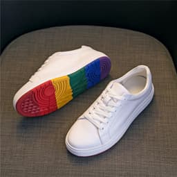 image-Women's Casual Sports Versatile Head Layer Cowhide Rainbow Bottom Running Shoes