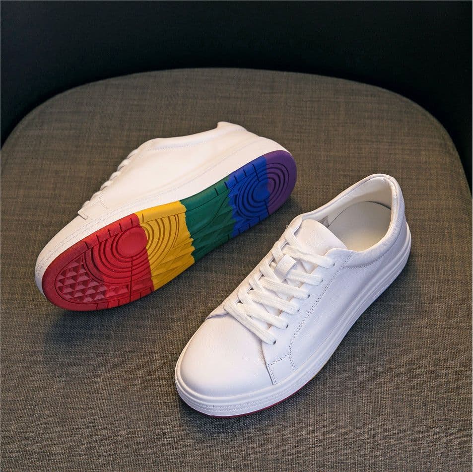 image-Women's Casual Sports Versatile Head Layer Cowhide Rainbow Bottom Running Shoes