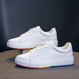 image-Women's Casual Sports Versatile Head Layer Cowhide Rainbow Bottom Running Shoes