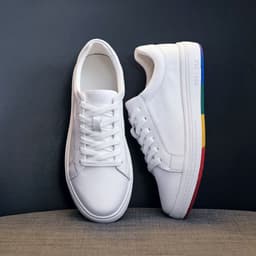 image-Women's Casual Sports Versatile Head Layer Cowhide Rainbow Bottom Running Shoes