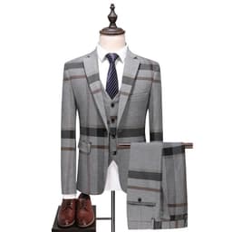 image-Men's 3-Piece Plaid Suit - Blue Slim Fit Business
