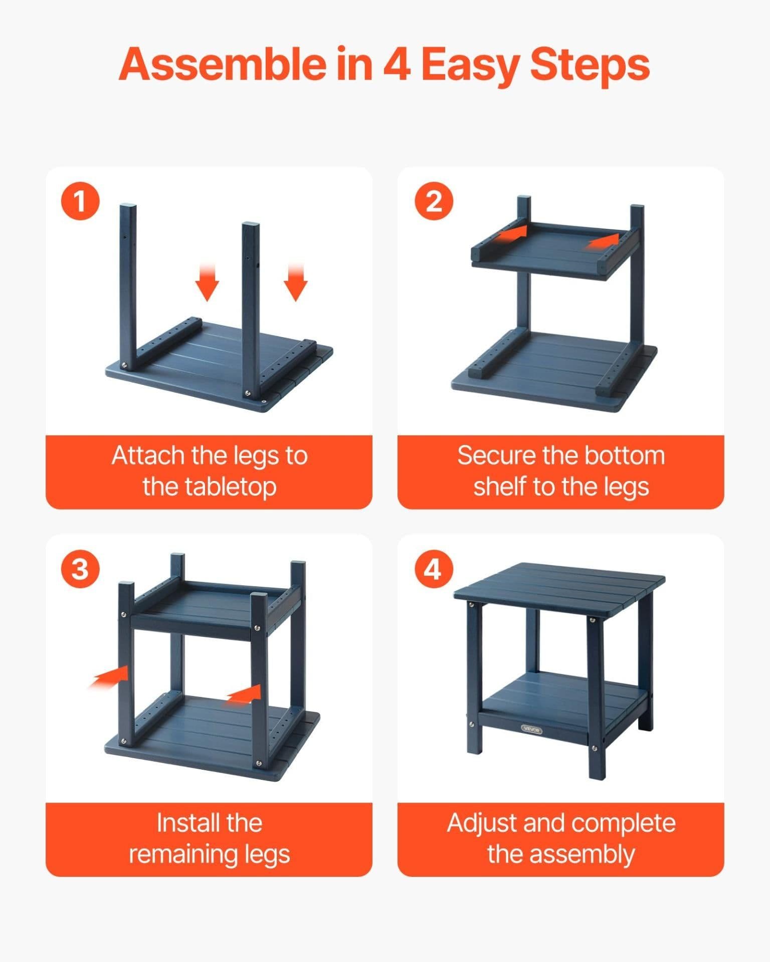 image-VEVOR Table d'Appoint Extérieur Jardin, 2 Niveaux, 45 x 38 x 44 cm, en PEHD, Entretien Facile, Résiste aux Intempéries, pour Terrasse, Bord de Piscine, Plage, Porche, Patio, Balcon, Intérieur, Bleu