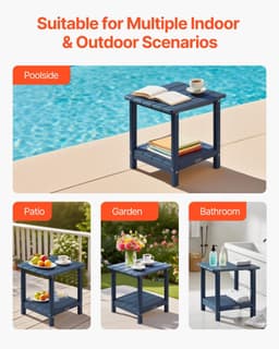 image-VEVOR Table d'Appoint Extérieur Jardin, 2 Niveaux, 45 x 38 x 44 cm, en PEHD, Entretien Facile, Résiste aux Intempéries, pour Terrasse, Bord de Piscine, Plage, Porche, Patio, Balcon, Intérieur, Bleu