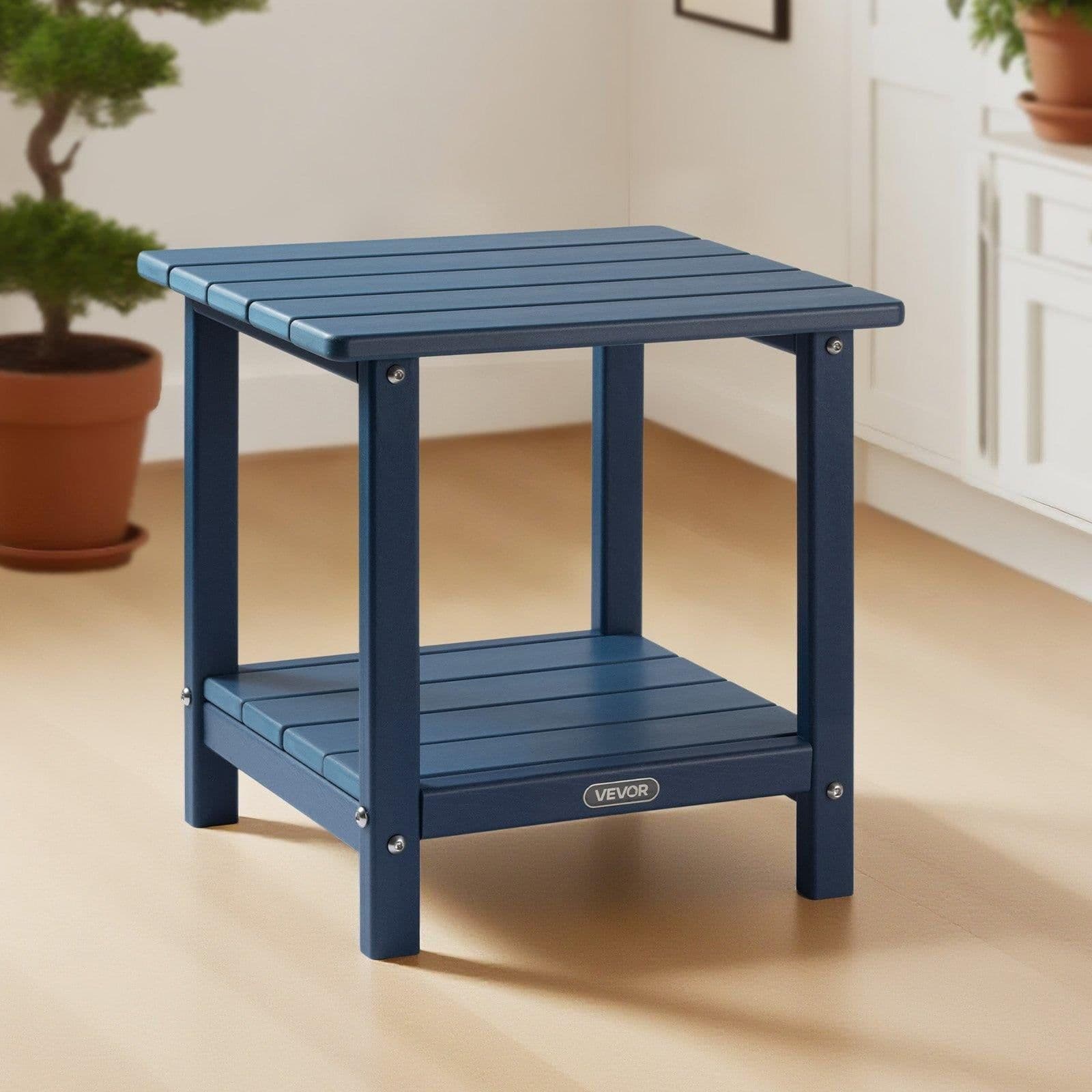 image-VEVOR Table d'Appoint Extérieur Jardin, 2 Niveaux, 45 x 38 x 44 cm, en PEHD, Entretien Facile, Résiste aux Intempéries, pour Terrasse, Bord de Piscine, Plage, Porche, Patio, Balcon, Intérieur, Bleu