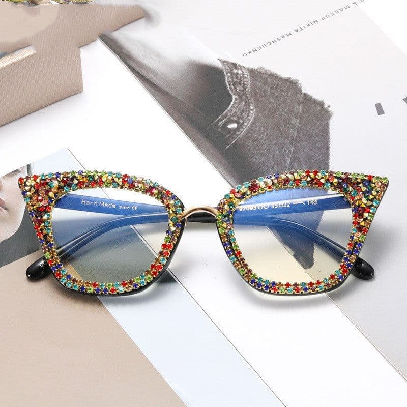 image-A97093 New Fashion Cat Eye Anti Blue Light Glasses Full Rim Frame Optical Glasses Trendy Spot Drill Plain Glasses Women