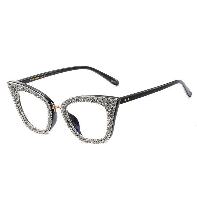image-A97093 New Fashion Cat Eye Anti Blue Light Glasses Full Rim Frame Optical Glasses Trendy Spot Drill Plain Glasses Women