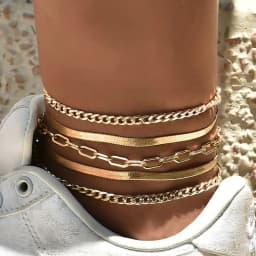 image-Europe And America Cross Border New Anklet Women's Fashion Multi-layer Metal Chain Anklet Set Combination Anklet