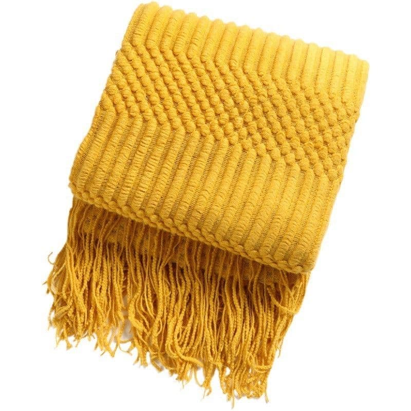 image-Nordic Sofa Blanket Hotel Bed Throw Bed Runner Tassel Shawl Blanket Bed Tail Cloth Cover Blanket B & B Bed Towel Knitted Blanket