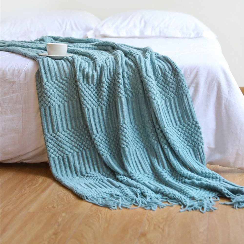 image-Nordic Sofa Blanket Hotel Bed Throw Bed Runner Tassel Shawl Blanket Bed Tail Cloth Cover Blanket B & B Bed Towel Knitted Blanket