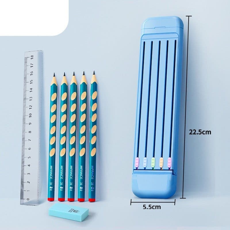 image-Ruler Pencil Eraser 4-Piece Stationery Box School Supplies