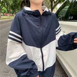 image-Contrast Color Hooded Sun Protection Clothing For Women Loose Thin Coat