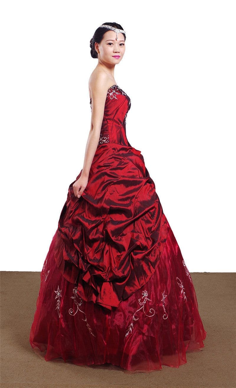 image-Wedding Dress Handmade Silver Embroidered Taffeta Formal Occasion Ball Evening Gown For Women