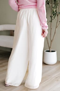 image-White Tie Waist Pleated Wide Leg Pants - Chic Casual Fit