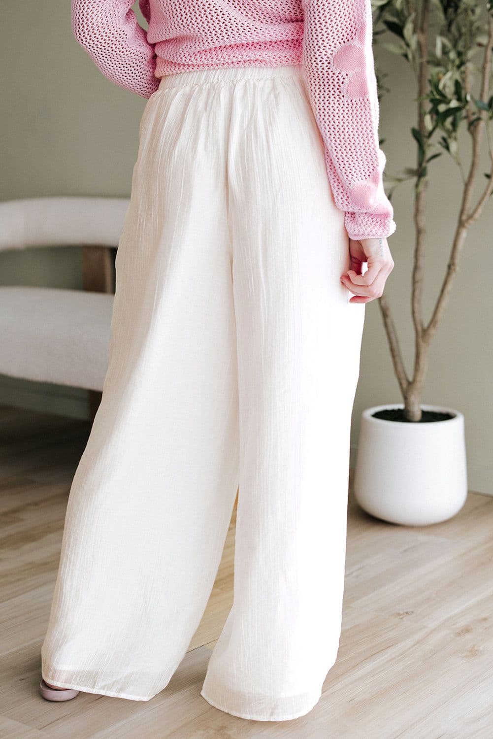 image-White Tie Waist Pleated Wide Leg Pants - Chic Casual Fit