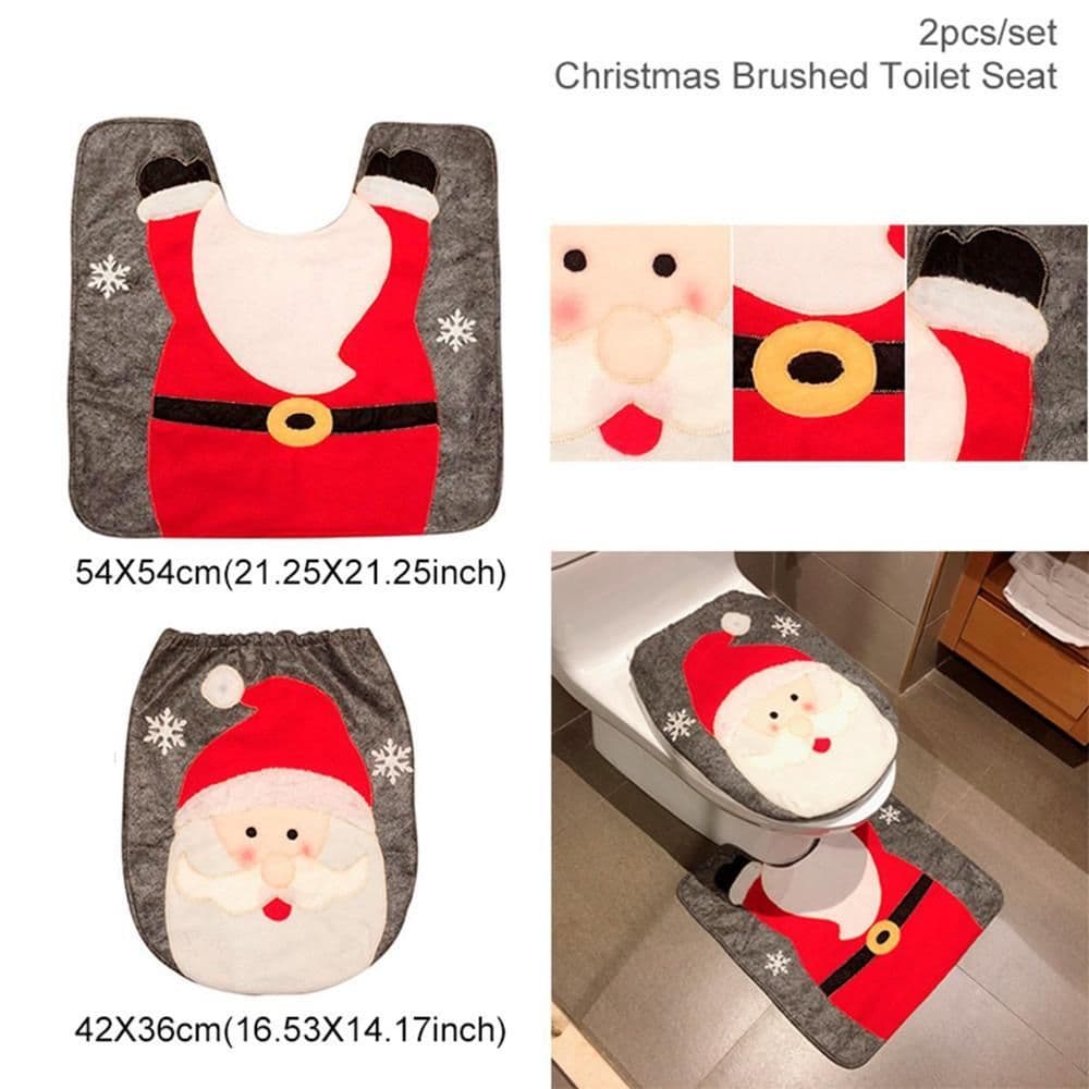 image-Merry Christmas Bathroom Curtain Santa Claus Toilet Seat Christmas Decorations