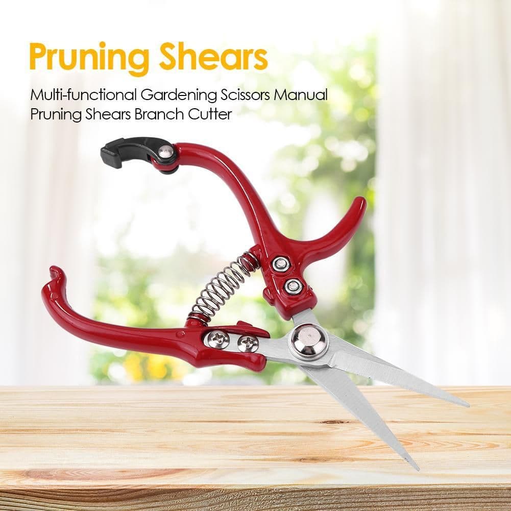image-Multifunctional Garden Scissors Pruning Shears Manual With Safety Buckle Stainless Steel Spring Gardening Pruning Shear Branch Plant Cutter