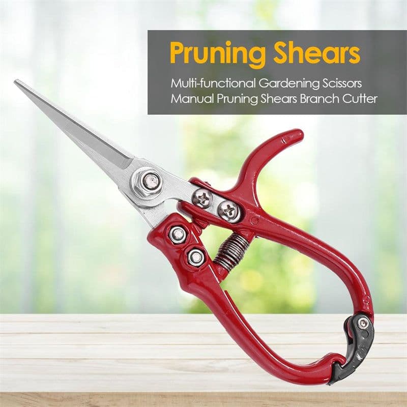 image-Multifunctional Garden Scissors Pruning Shears Manual With Safety Buckle Stainless Steel Spring Gardening Pruning Shear Branch Plant Cutter