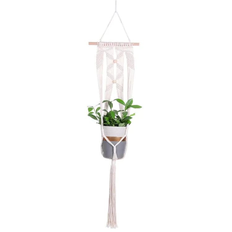 image-Gardening Hand-Woven Flower Pot Net Bag Cotton Rope Tassel Hanging Basket Net Bag