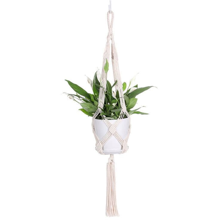 image-Gardening Hand-Woven Flower Pot Net Bag Cotton Rope Tassel Hanging Basket Net Bag