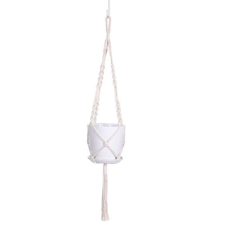 image-Gardening Hand-Woven Flower Pot Net Bag Cotton Rope Tassel Hanging Basket Net Bag