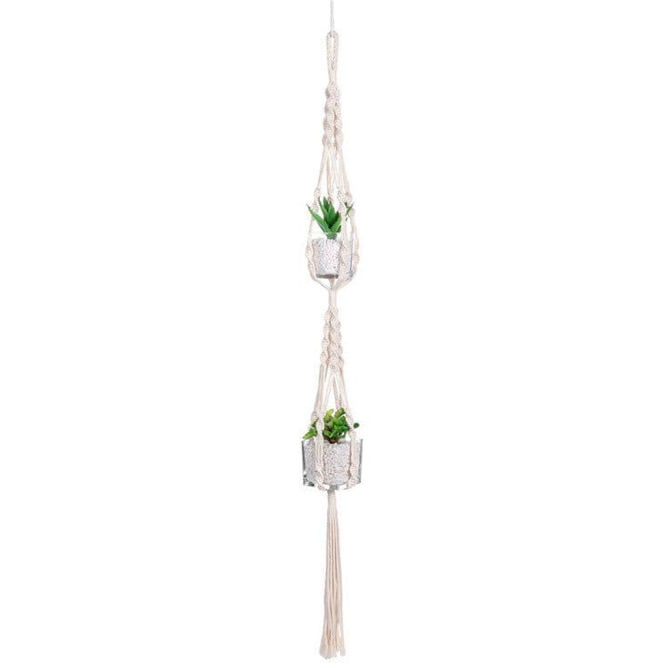 image-Gardening Hand-Woven Flower Pot Net Bag Cotton Rope Tassel Hanging Basket Net Bag