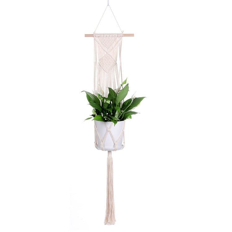 image-Gardening Hand-Woven Flower Pot Net Bag Cotton Rope Tassel Hanging Basket Net Bag