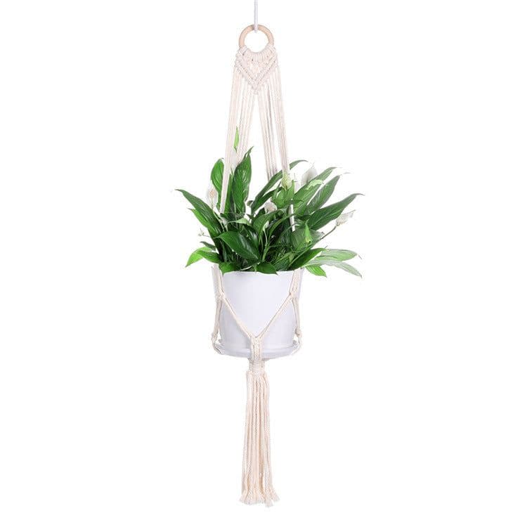image-Gardening Hand-Woven Flower Pot Net Bag Cotton Rope Tassel Hanging Basket Net Bag