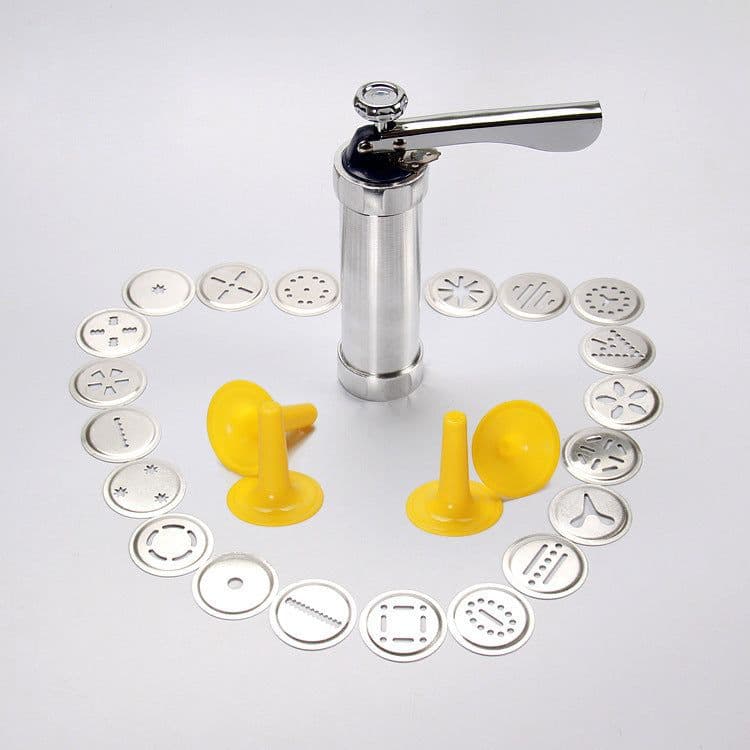 image-Aluminium Alloy Hand-pressed Biscuit Maker Cookie Mold With 20 Slices Of Flower Love Full House Baking Tools